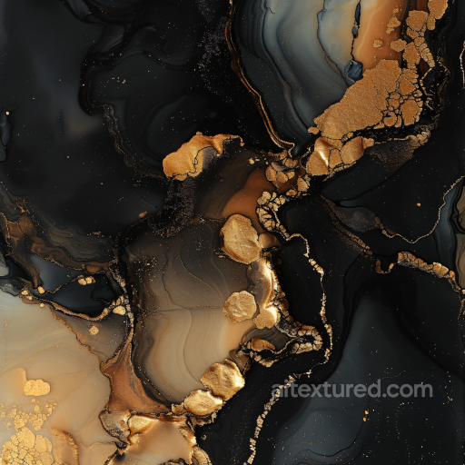 Alcohol Ink PBR Texture Featuring Luxurious Gold Veins on Black Background seamless Alcohol ink PBR texture