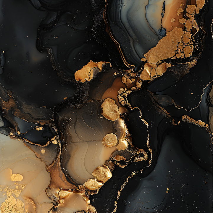 Alcohol Ink Featuring Luxurious Gold Veins on Black Background seamless PBR texture preview