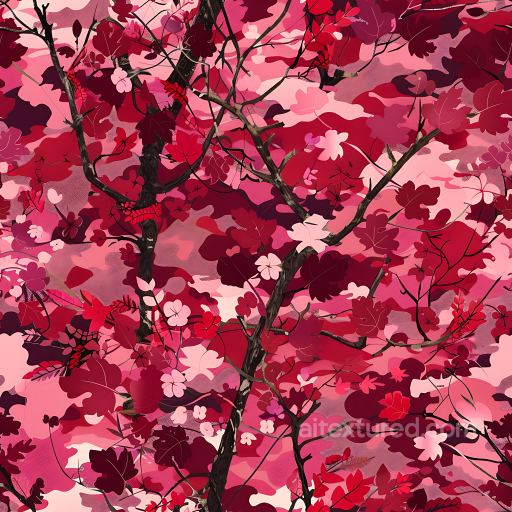 Autumn Leaf Camouflage PBR Texture with Red & Pink Foliage and Branch Detail seamless Color Camouflage PBR texture