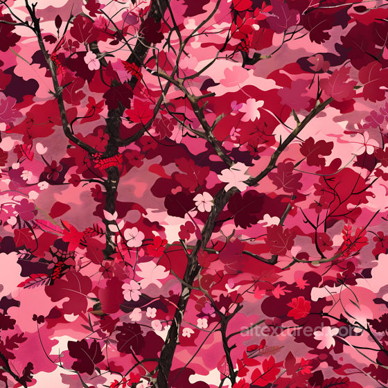 Autumn Leaf Camouflage PBR Texture with Red & Pink Foliage and Branch Detail Color Camouflage texture preview