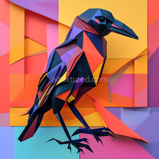 Seamless 3D PBR Texture Featuring Crow Origami Style with Bold Geometric Color Blocks