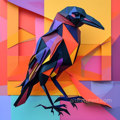 Animal - Seamless 3D PBR Texture Featuring Crow Origami Style with Bold Geometric Color Blocks texture preview
