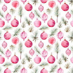 seamless Seamless 3D PBR Texture of Red Watercolor Christmas Ornaments and Pine Branches texture 8k free download PBR