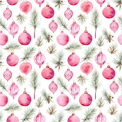 All Christmas Digital paper Texture of Red Watercolor Christmas Ornaments and Pine Branch… seamless All Christmas Digital paper PBR texture
