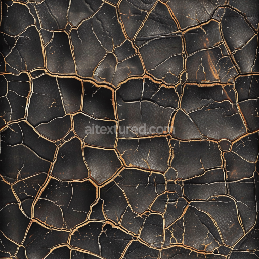 Seamless 3D Cracked Black Distressed Leather PBR Texture with Deep Fissures and Aging Details