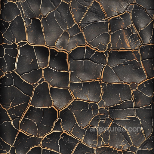 Cracked Black Distressed Leather PBR Texture with Deep Fissures and Aging Details seamless Leather PBR texture