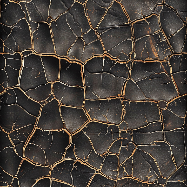 Cracked Black Distressed Leather with Deep Fissures and Aging Details seamless PBR texture preview