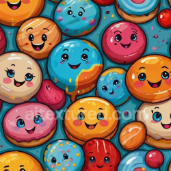 seamless Seamless 3D PBR Texture of Colorful Happy Face Pattern on Glossy Candy Spheres texture 8k free download PBR