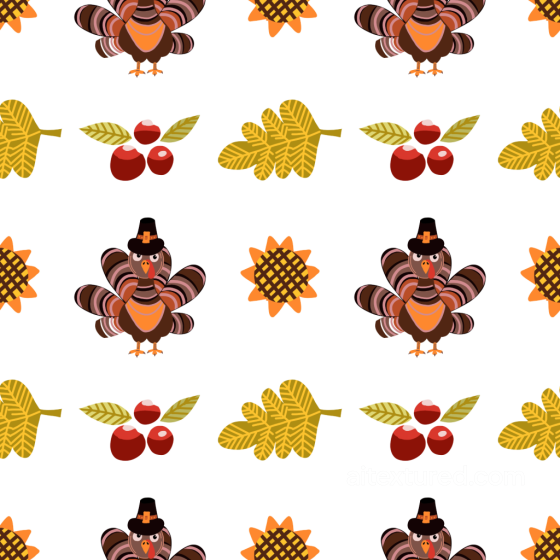 Thanksgiving Texture with Cartoony Turkey, Sunflower, and Fall Leaves Pattern Thanksgiving texture preview