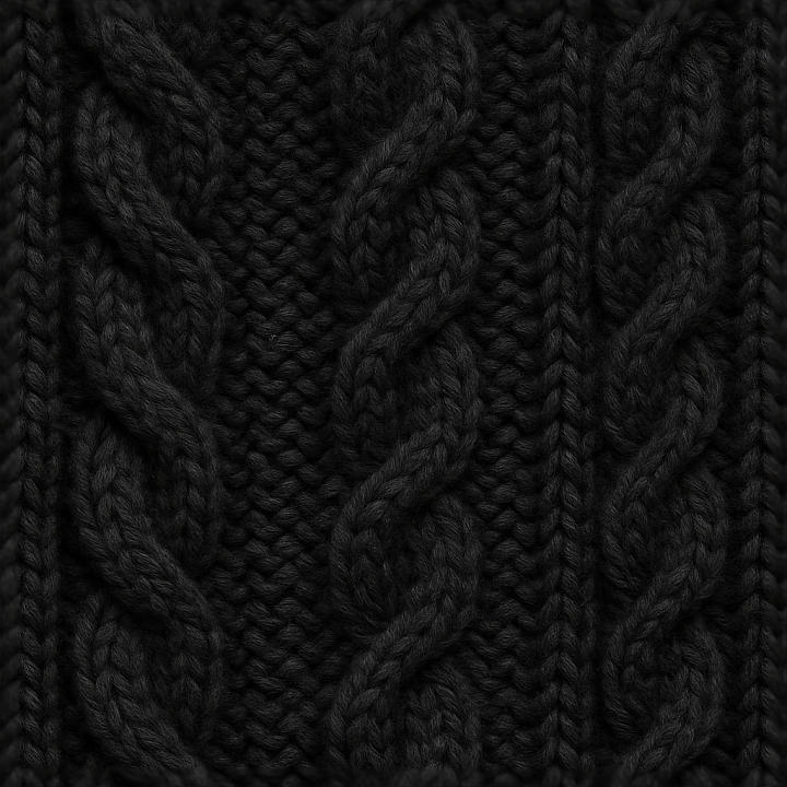 Black Wool Cable Knit Chunky Knit Thick Wool Fibers seamless PBR texture preview