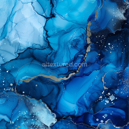 Seamless 3D Alcohol Ink PBR Texture Featuring Blue and Gold Fluid Swirls