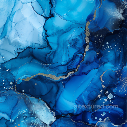Alcohol Ink PBR Texture Featuring Blue and Gold Fluid Swirls seamless Alcohol ink PBR texture
