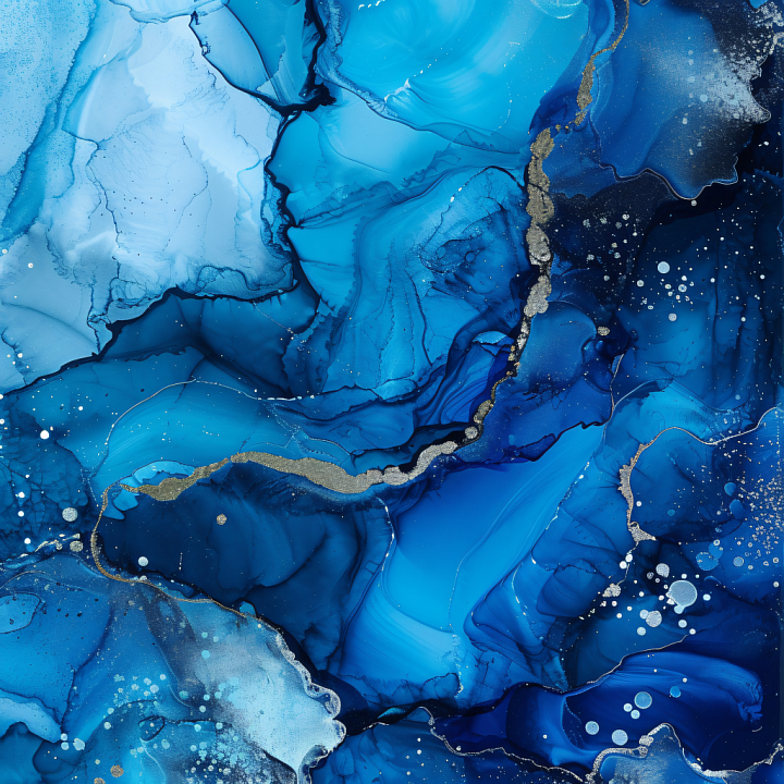 Alcohol Ink Featuring Blue and Gold Fluid Swirls seamless PBR texture preview