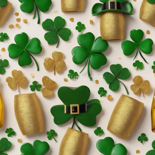 Seamless 3D PBR Texture of St Patrick's Shamrocks and Gold Elements