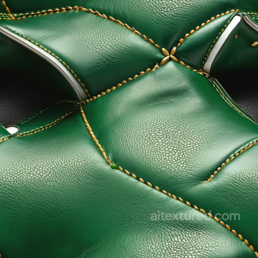 Quilted Green Leather PBR Texture Featuring Distinct Pebbled Grain and Gold Stitched Pane… seamless Leather PBR texture