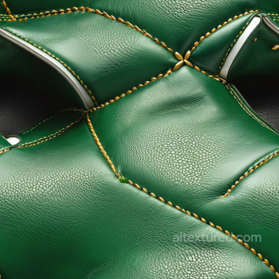 Quilted Green Leather PBR Texture Featuring Distinct Pebbled Grain and Gold Stitched Pane… Leather texture preview