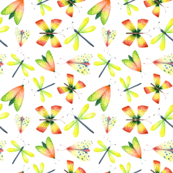 seamless Seamless 3D PBR Texture with Colorful Watercolor Dragonfly and Butterfly Pattern texture 8k free download PBR