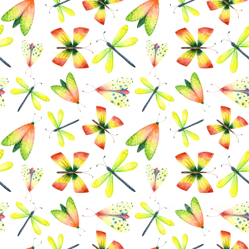 with Colorful Watercolor Dragonfly and Butterfly Pattern seamless Dragonfly PBR texture