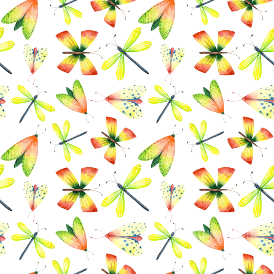 with Colorful Watercolor Dragonfly and Butterfly Pattern Dragonfly texture preview