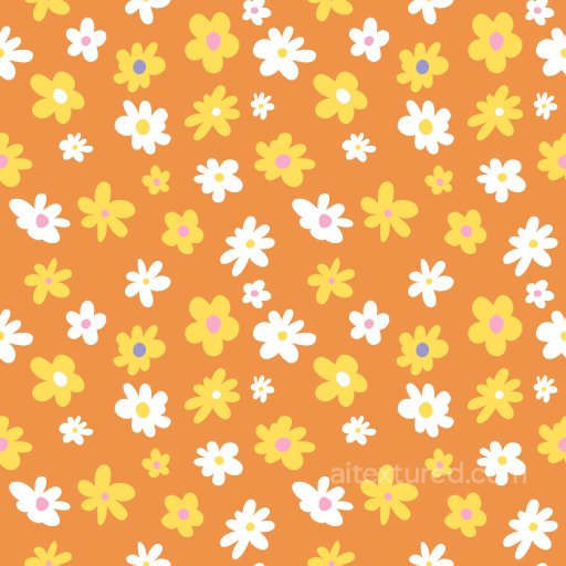 Pattern Texture Featuring Playful Yellow and White Daisy Motifs on Warm Orange seamless Pattern Bundle PBR texture