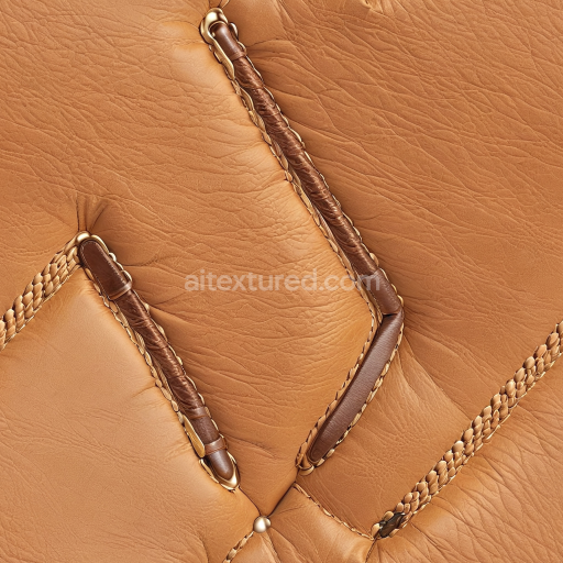 Seamless 3D Tan Leather Upholstery PBR Texture with Tufted Stitches and Braided Details