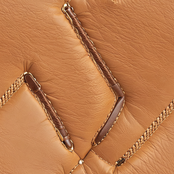 Tan Leather Upholstery with Tufted Stitches and Braided Details seamless PBR texture preview