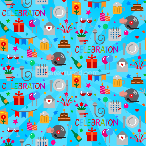 Seamless 3D PBR Birthday Celebration Pattern Texture with Bright Party Icons