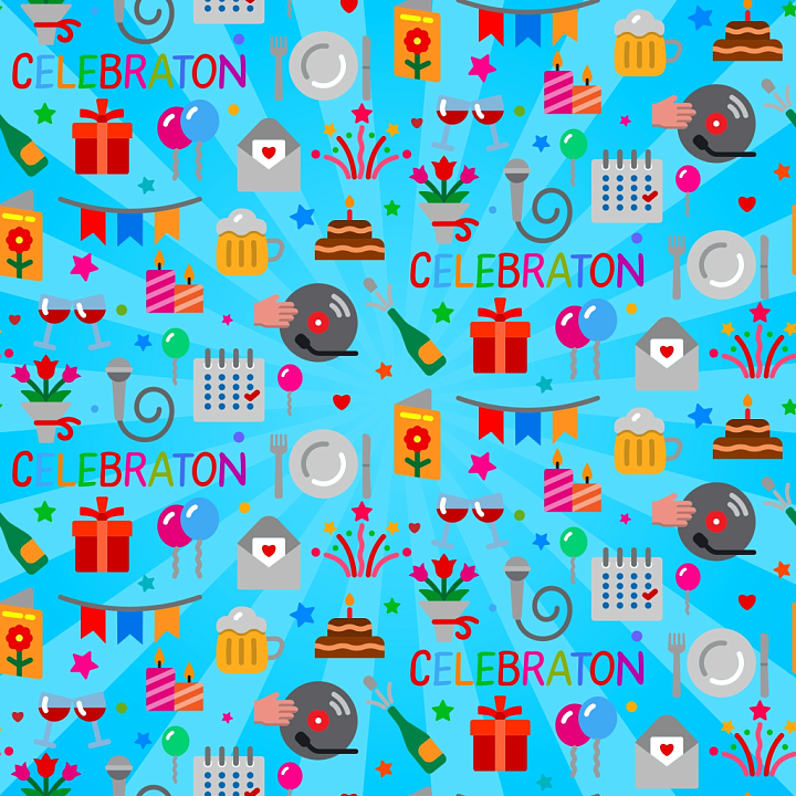 Birthday Celebration Pattern with Bright Party Icons seamless PBR texture preview