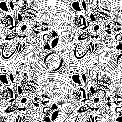 with Abstract Black & White Floral Doodle Pattern seamless White & Black PBR texture