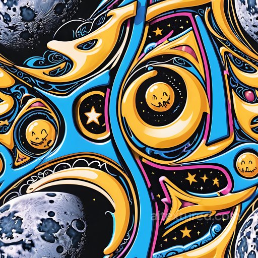Seamless 3D PBR Graffiti Texture Featuring Cosmic Yellow and Blue Urban Artwork texture preview