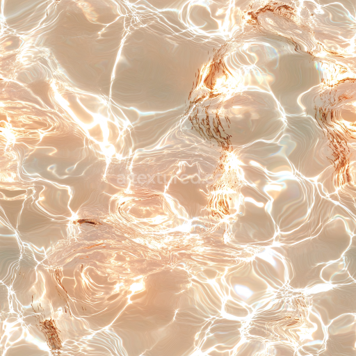 Seamless 3D PBR Texture of Shallow Water with Golden Sunlight Caustics