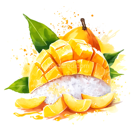 Mango Sticky Rice Breakfast Illustration with Fresh Mango and Coconut Rice