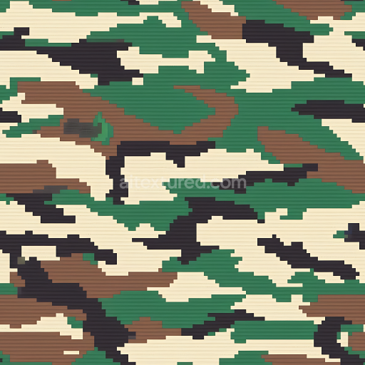 Seamless 3D Digital Pixel Woodland Camouflage PBR Texture with Classic Green, Brown, Black Palette