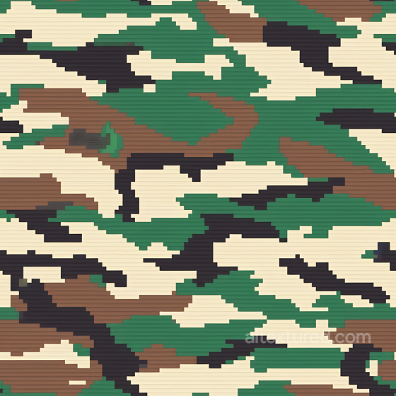 Digital Pixel Woodland Camouflage PBR Texture with Classic Green, Brown, Black Palette Color Camouflage texture preview