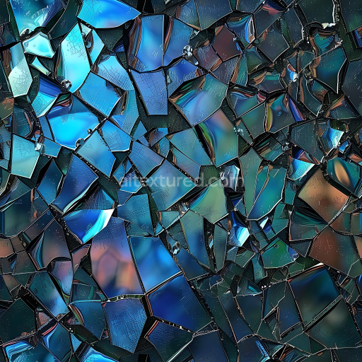 Seamless 3D Broken Glass Shards PBR Texture Featuring Iridescent Cracks and Fractured Edges