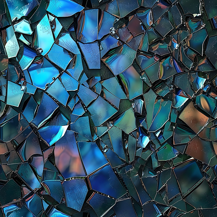 Broken Glass Shards Featuring Iridescent Cracks and Fractured Edges seamless PBR texture preview