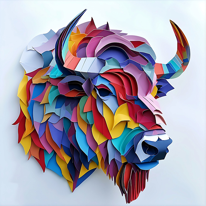 Animal of Multicolored Origami Bison Pattern seamless PBR texture preview