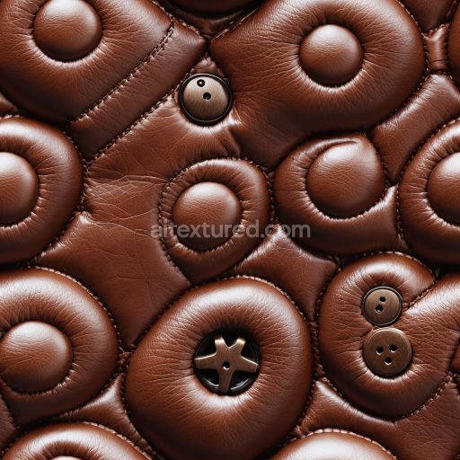 Seamless 3D Quilted Brown Leather PBR Texture with Button Accents