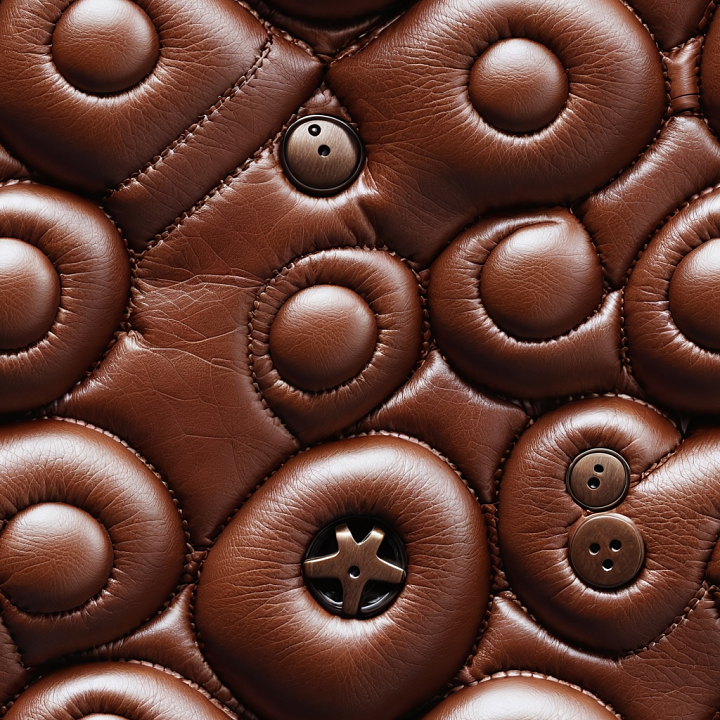 Quilted Brown Leather with Button Accents seamless PBR texture preview