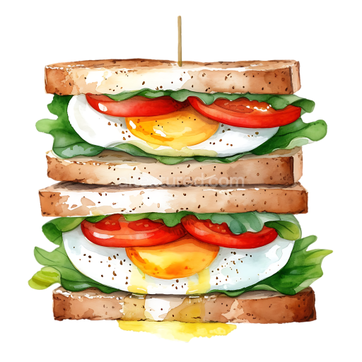 Watercolor Egg Salad Sandwich Breakfast Illustration with Lettuce and Tomato