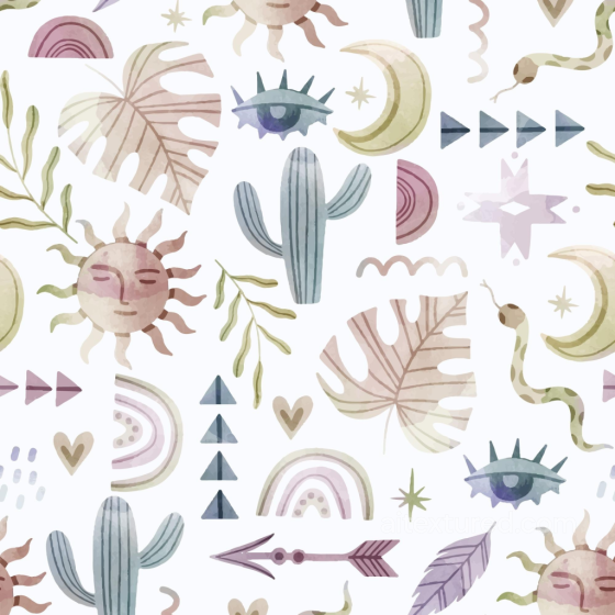 Boho Seamless Watercolor Style Fabric Texture - 3D PBR Tileable Pattern Boho Seamless texture preview