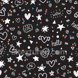 seamless Seamless 3D PBR Doodle Pattern Texture with Playful Hearts and Stars on Black texture 8k free download PBR