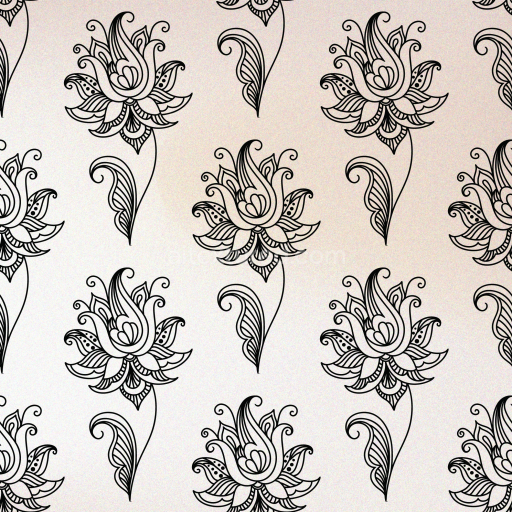 Seamless 3D PBR Retro Paisley Fabric Texture with Black Floral Pattern on Light Background