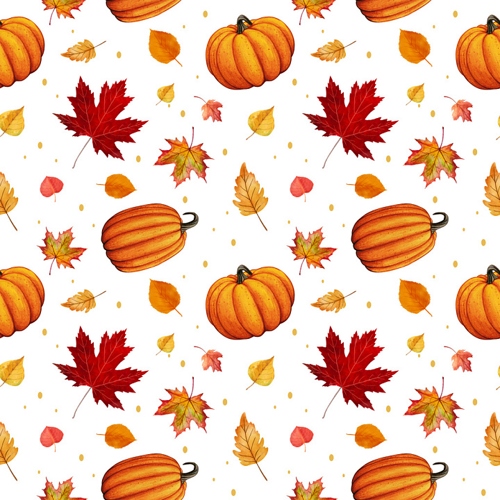 Pattern Featuring Autumn Pumpkins and Colorful Maple Leaves Wood seamless PBR texture preview