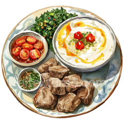 seamless Illustrated Jordanian Mansaf Lamb Breakfast with Yogurt and Fresh Herbs texture 8k free download PBR