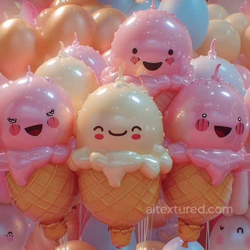 Inflated Vinyl Ice Cream Balloon PBR Texture with Glossy Cartoon Finish seamless Inflated PBR texture