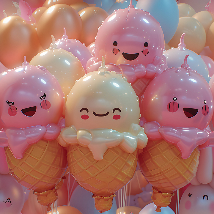 Inflated Featuring Glossy Vinyl Ice Cream Balloon Clusters in Pastel Co… seamless PBR texture preview