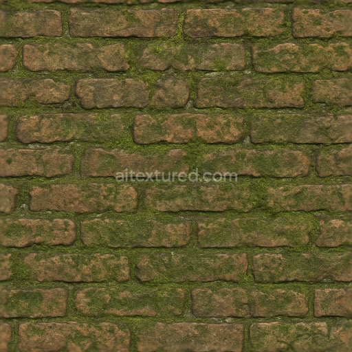 Seamless 3d texture pbr 8K old brick wall with weathered brick and mossy wall growth photorealistic surface