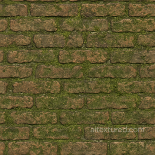 Old Brick Wall With Weathered Brick And Mossy Wall Growth Photorealistic Surface seamless Wall PBR texture