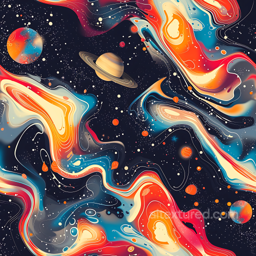 Space PBR Texture Featuring Vibrant Cosmic Nebulae and Detailed Starfield with Planetary… seamless Star, space, planets PBR texture